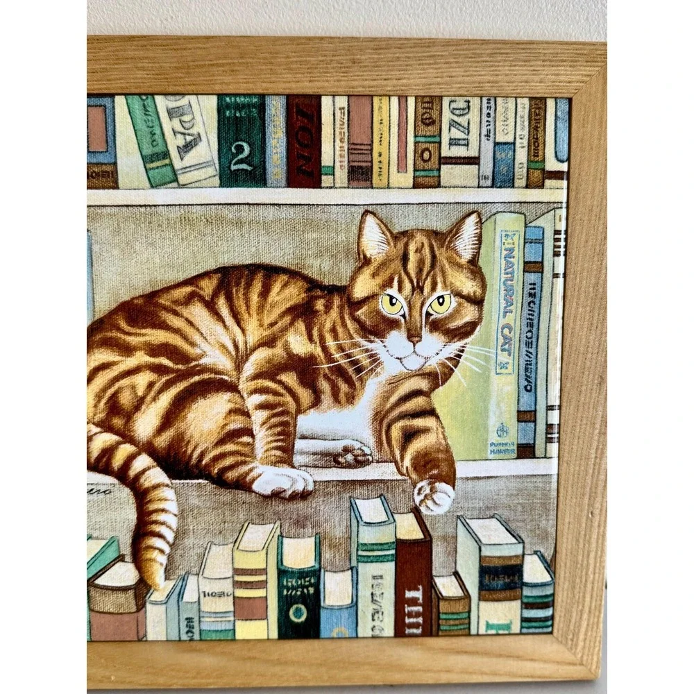 Vintage Lowell Herrero Cat Tile Art | Large 9
